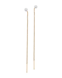 14K Yellow Gold Cultured Freshwater Pearl Long Chain Threader Earrings
