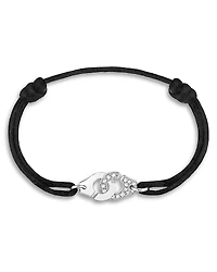 Dinh Van 18K White Gold Menottes Diamond Black Cord Slider Bracelet