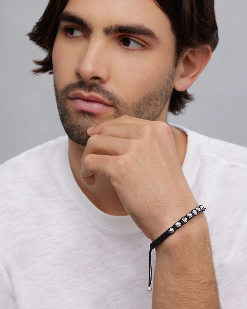 Men's Sterling Silver Anthem Caviar Bead Macrame Bracelet