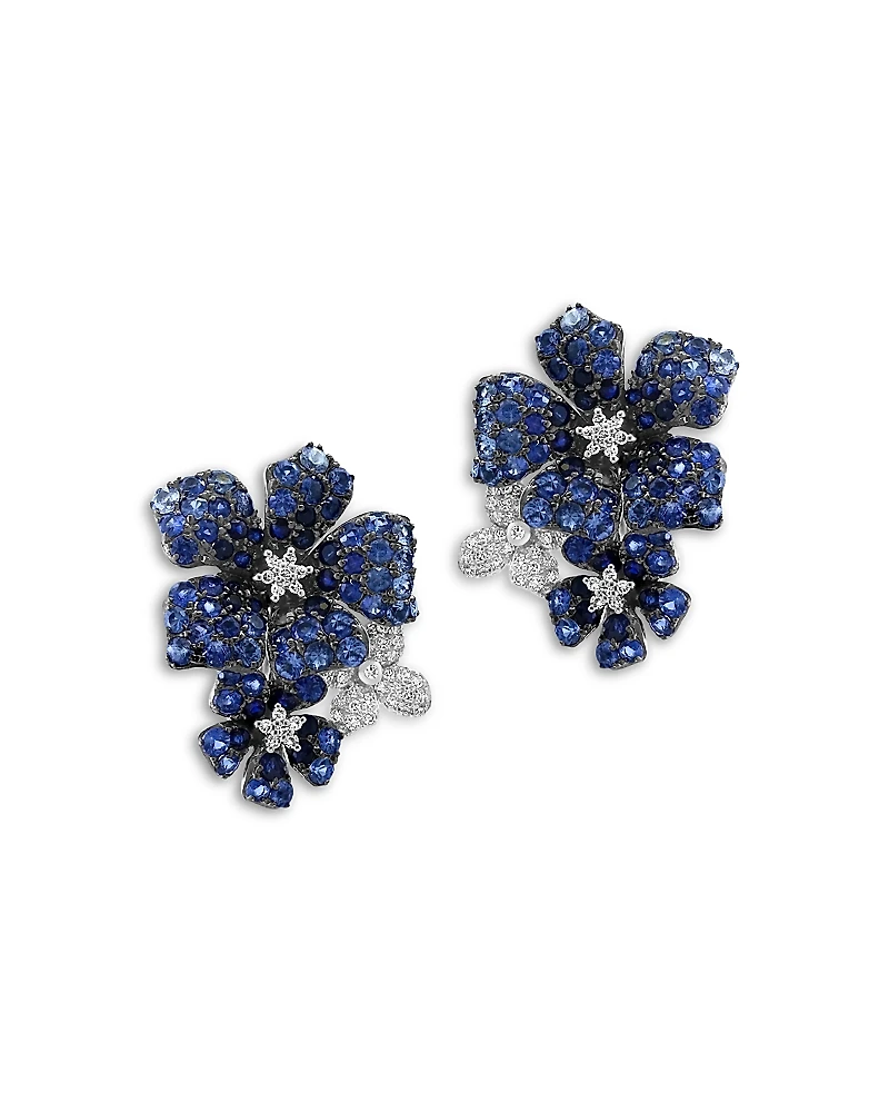 Bloomingdale's Fine Collection Blue Sapphire & Diamond Triple Flower Statement Earrings