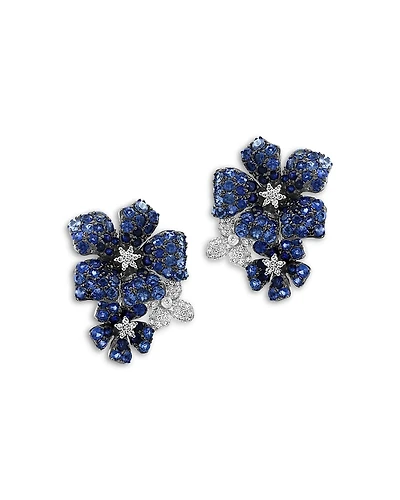 Bloomingdale's Fine Collection Blue Sapphire & Diamond Triple Flower Statement Earrings