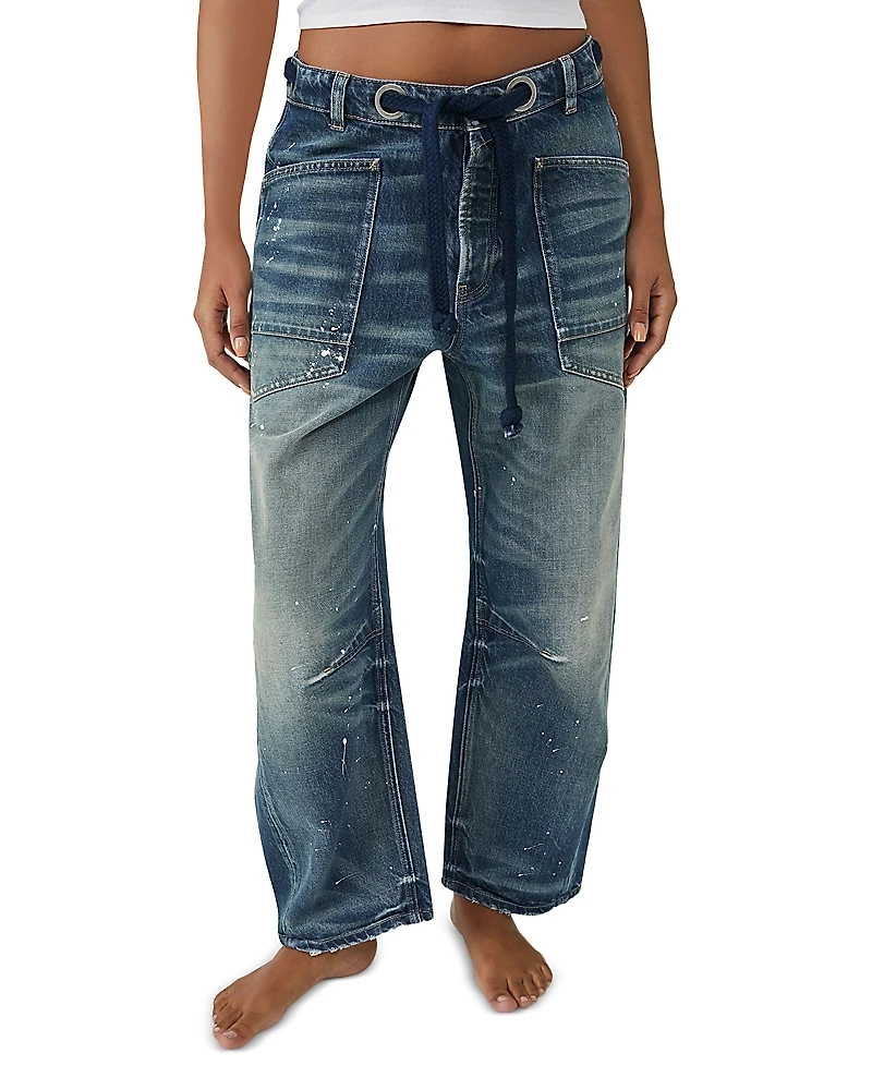 Free People We The Moxie Low Slung Pull On Barrel Jeans