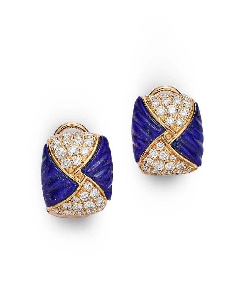 Lapis & Diamond Statement Earrings in 14K Yellow Gold