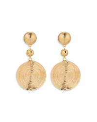 Textured Double Disc Drop Earrings in 18K Gold Plated