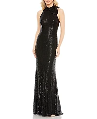 Mac Duggal Sequined Soft Tie Halter Neck Column Gown