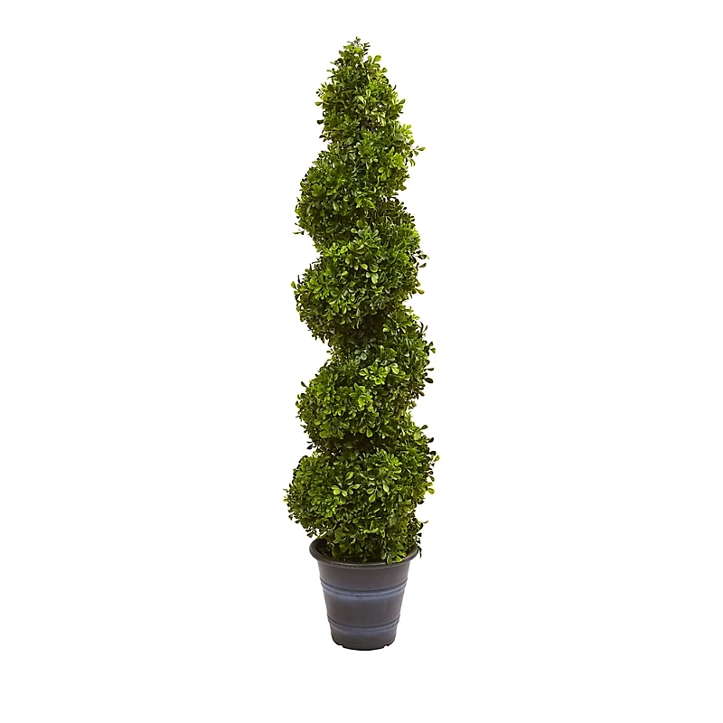 Nearly Natural Artificial Boxwood Spiral Topiary with Planter (Indoor/Outdoor)