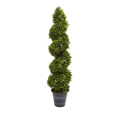 Nearly Natural Artificial Boxwood Spiral Topiary with Planter (Indoor/Outdoor)