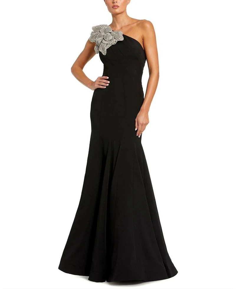 One Shoulder Flower Detailed Gown
