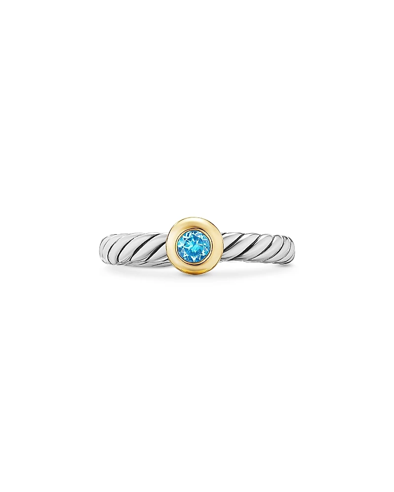 David Yurman Sterling Silver & 14K Yellow Gold Blue Topaz Petite Cable Flex Ring