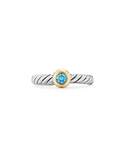 David Yurman Sterling Silver & 14K Yellow Gold Blue Topaz Petite Cable Flex Ring