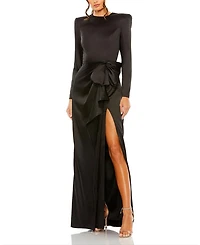 Long Sleeve Structured Bow Draped Gown
