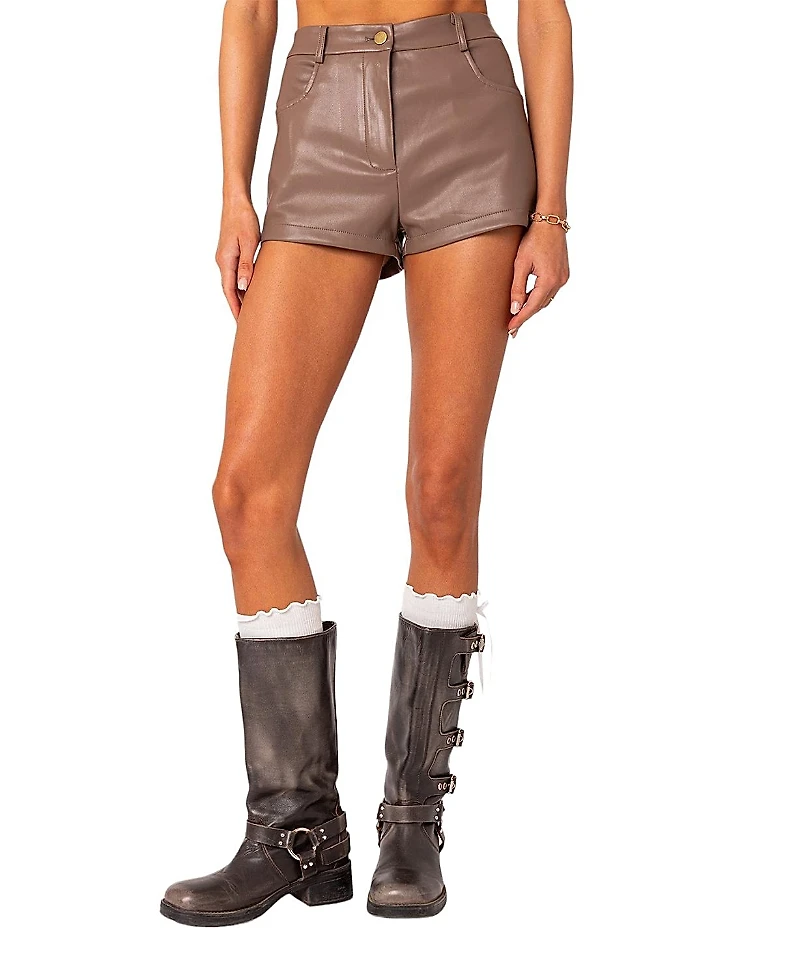 Edikted Martine High Rise Faux Leather Shorts
