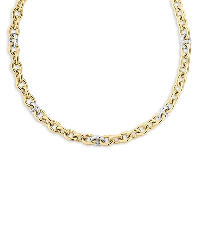 Roberto Coin 18K White & Yellow Gold Chains Diamond Link Collar Necklace, 16