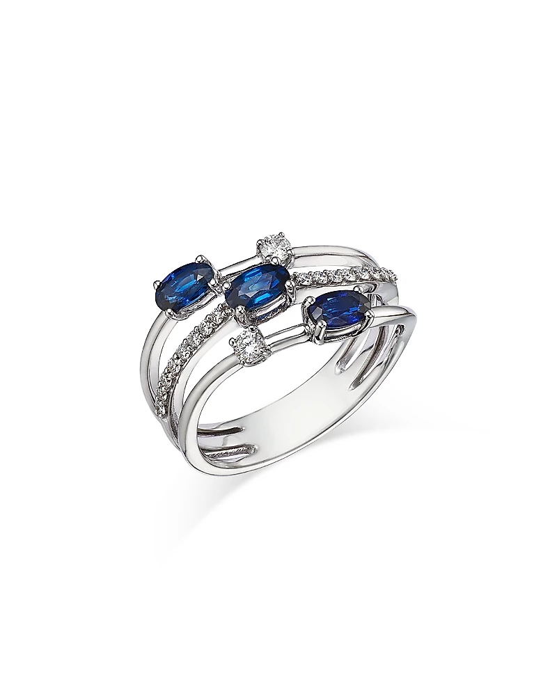 Bloomingdale's Fine Collection Blue Sapphire & Diamond Triple Row Ring