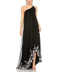 Mac Duggal One Shoulder Trapeze Embellished High Low Gown