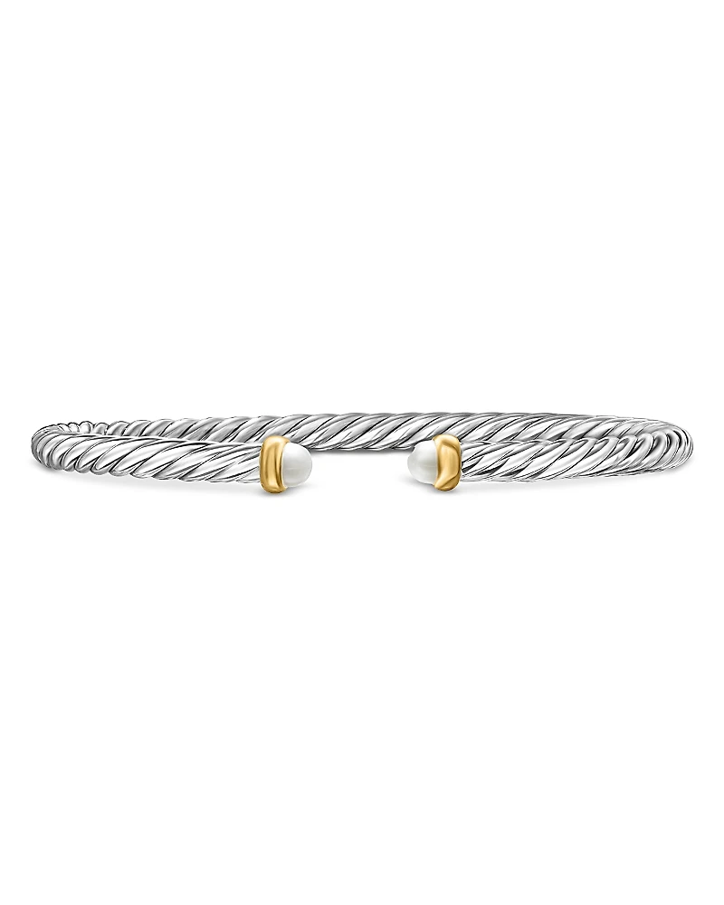 David Yurman Sterling Silver & 14K Yellow Gold Cable Flex Cultured Freshwater Pearl Bracelet