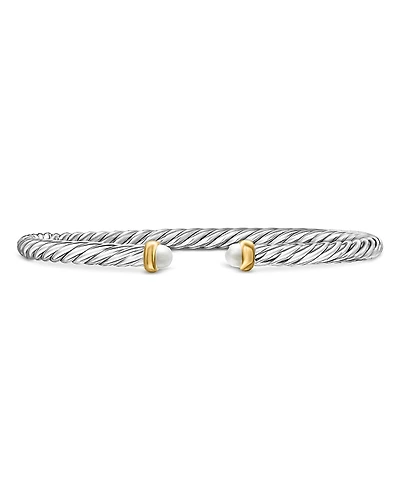 David Yurman Sterling Silver & 14K Yellow Gold Cable Flex Cultured Freshwater Pearl Bracelet