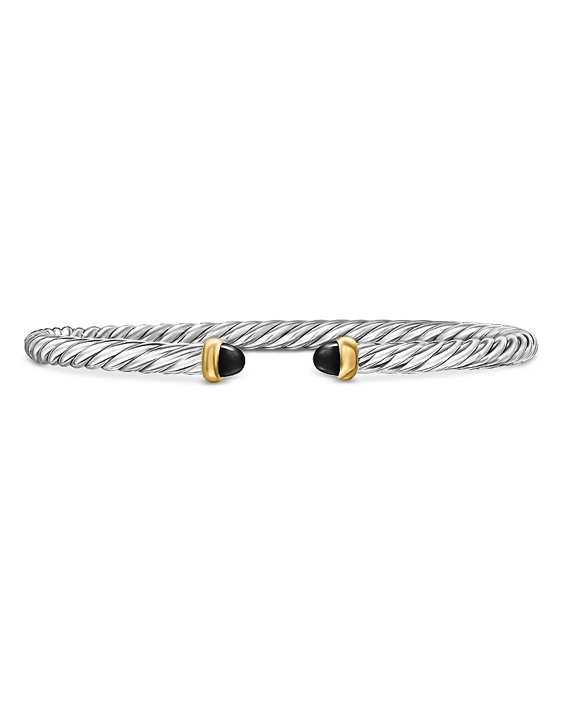 David Yurman Sterling Silver & 14K Yellow Gold Cable Flex Onyx Bracelet