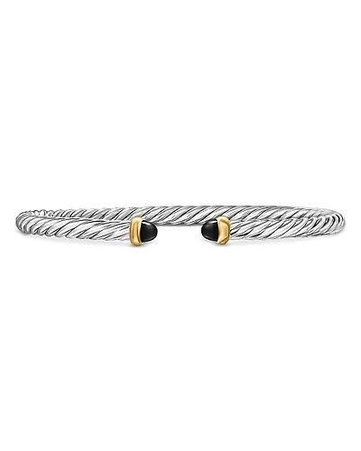 David Yurman Sterling Silver & 14K Yellow Gold Cable Flex Onyx Bracelet