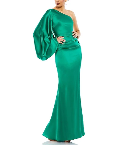 Mac Duggal Satin Puff Sleeve Gown