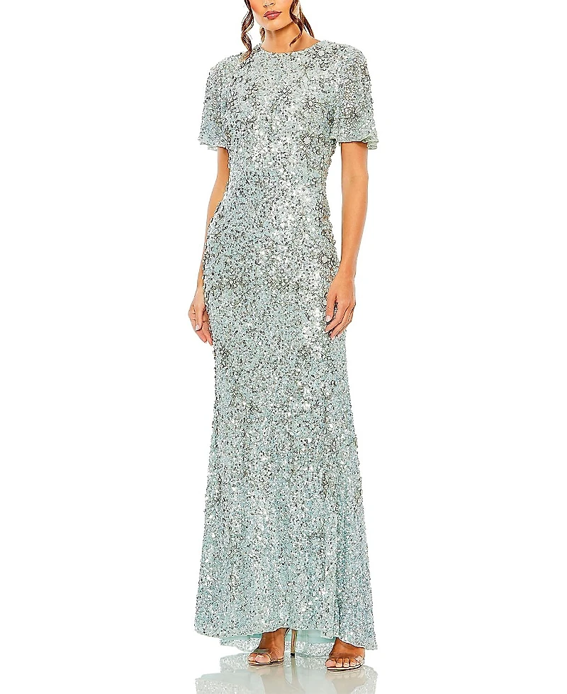 Mac Duggal Women's Flutter Sleeve Sequin High Neck Dress