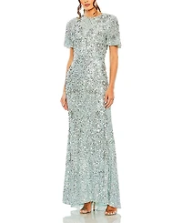 Mac Duggal Women's Flutter Sleeve Sequin High Neck Dress