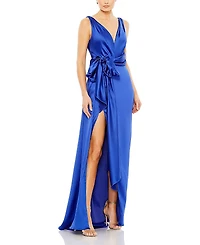 Mac Duggal Sleeveless Overlay Train Detail Self Tie Draped Gown
