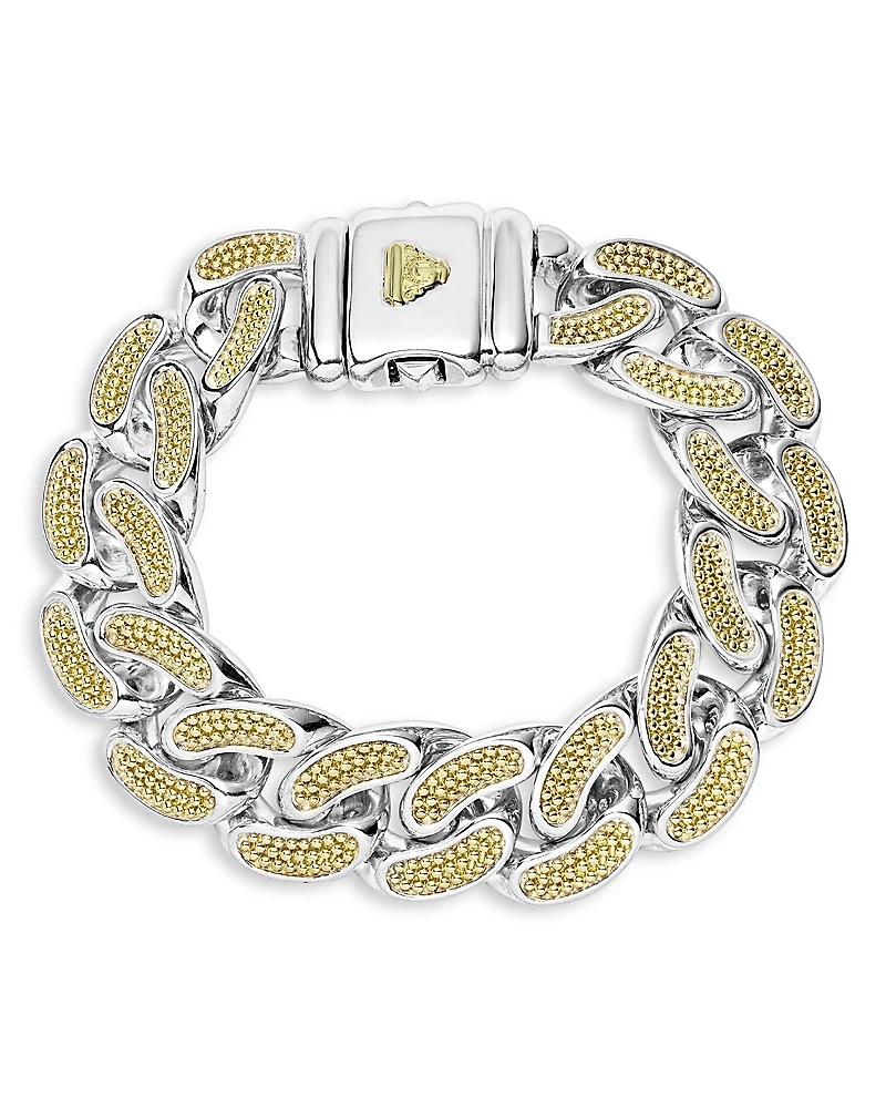 Lagos Men's 18K Yellow Gold & Sterling Silver Anthem Caviar Bead Wide Curb Link Bracelet