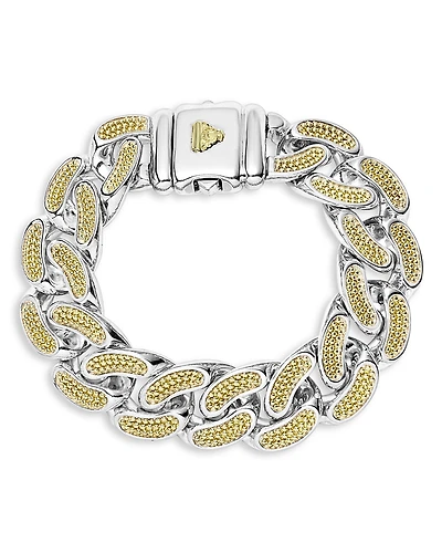 Lagos Men's 18K Yellow Gold & Sterling Silver Anthem Caviar Bead Wide Curb Link Bracelet