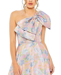 One Shoulder Embroidered Floral A Line Dress