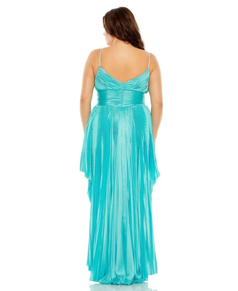 Plus Rhinestone High Low Pleated  Gown