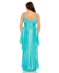 Plus Rhinestone High Low Pleated  Gown