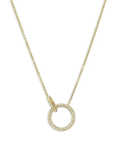 14K Yellow Gold Diamond & Polished Link Rings Pendant Necklace, 16-18"