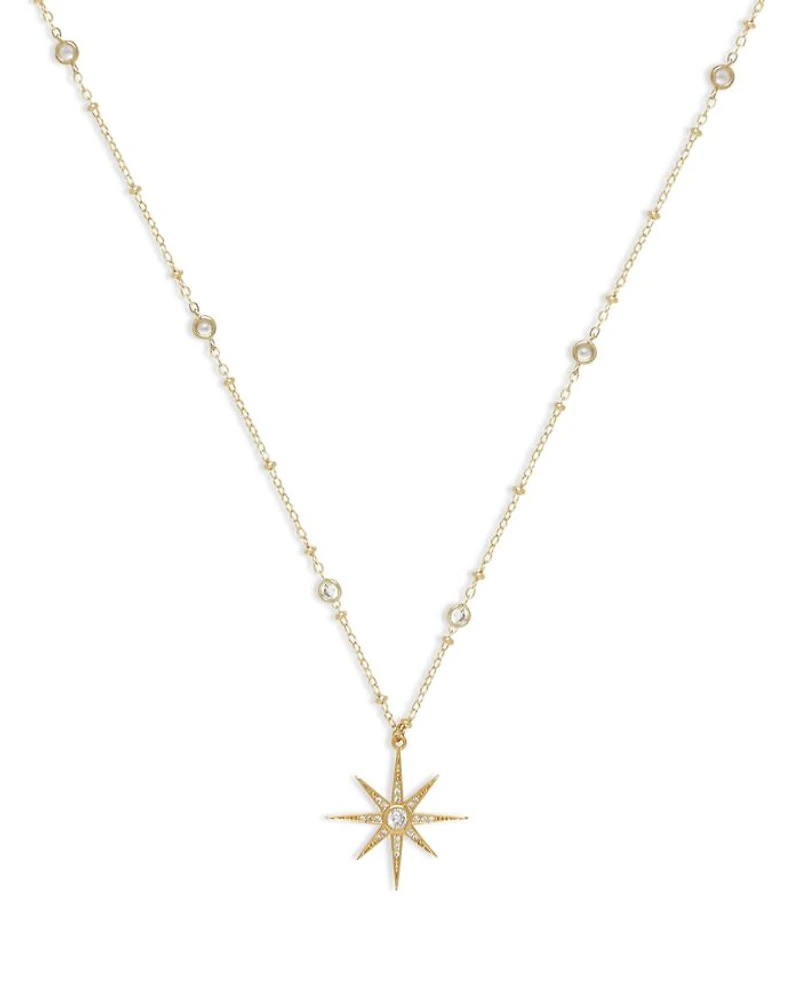 Cubic Zirconia Starburst Pendant Necklace, 21.5"-26.5"