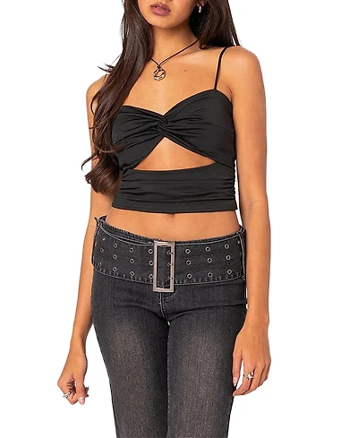 Edikted Twist Front Gathered Cut Out Tank Top