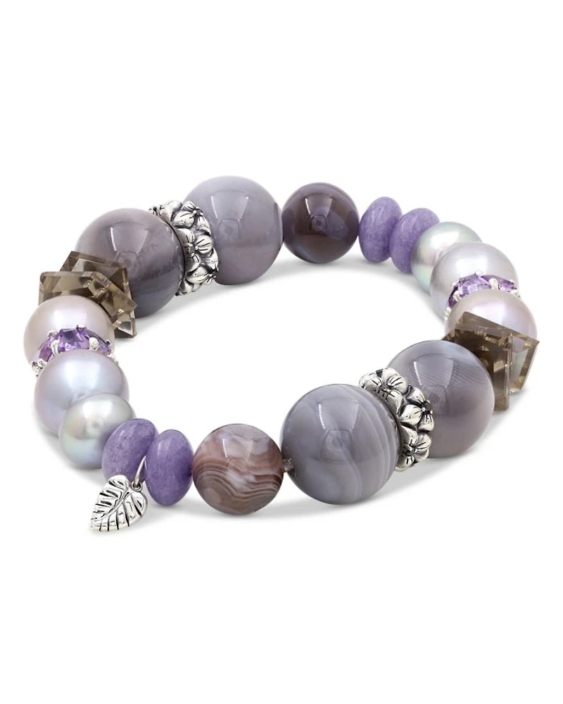 Mixed Gemstone Bracelet with Black Diamonds, 0.10 tcw