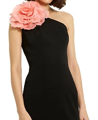 Crepe One Shoulder Midi Dress with Flower