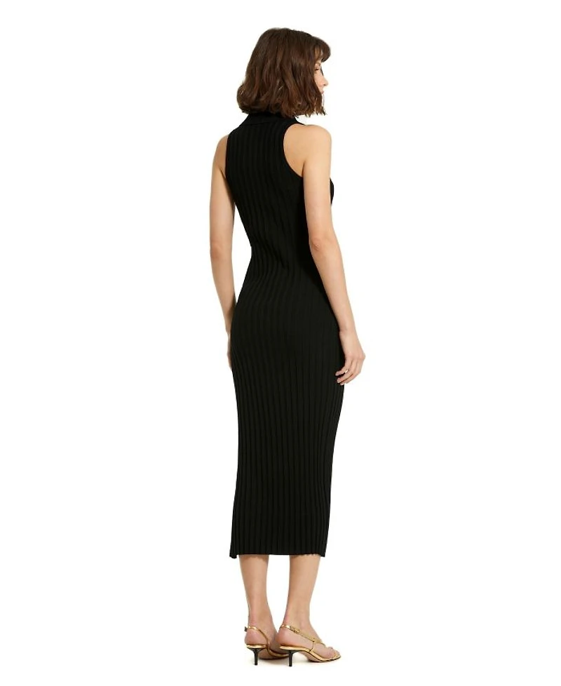 Rib Knit Collared Sleeveless Fitted Maxi Dress