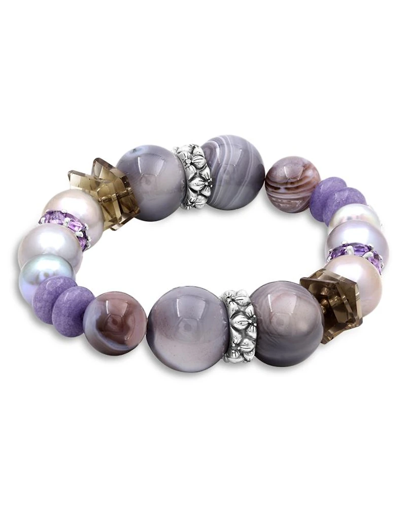 Mixed Gemstone Bracelet with Black Diamonds, 0.10 tcw