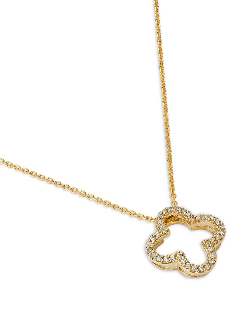 Diamond Openwork Clover Pendant Necklace in 14K Yellow Gold, 0.20 tcw