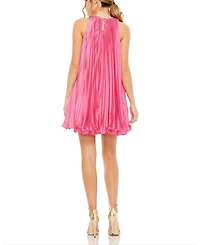 Pleated Halter Neck Flowy Mini Trapeze Dress