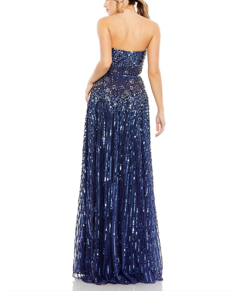 Strapless Hand Embellished Beaded A Line Gown