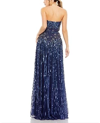 Strapless Hand Embellished Beaded A Line Gown