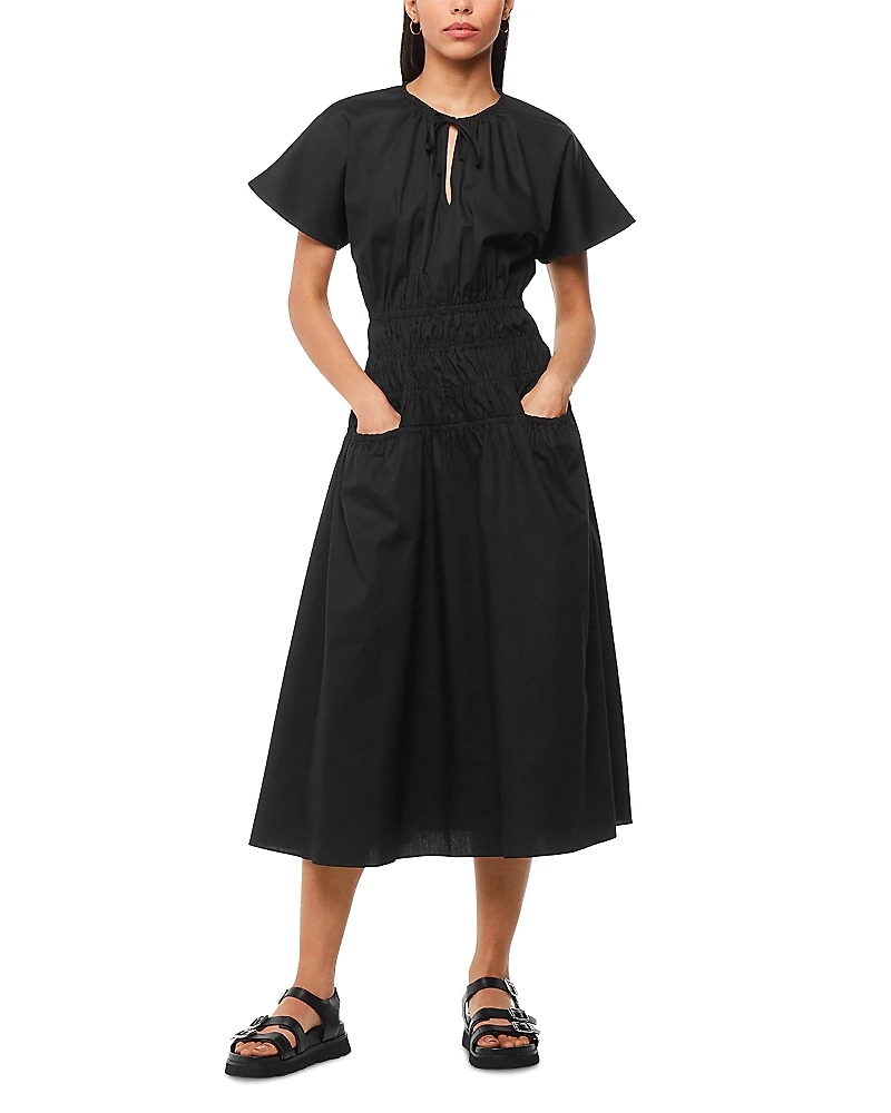 Whistles Poplin Shirred Dress