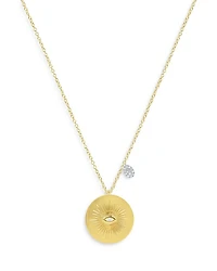 14K White & Yellow Gold Diamond Sunray Evil Eye Disc & Dangle Accent Pendant Necklace, 18-20"