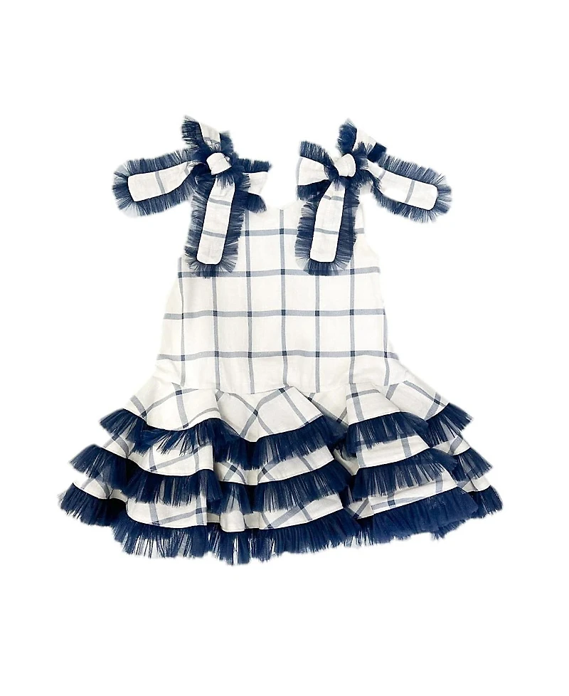 Petite Maison Kids Girls' Checkered Linen Tulle Dress - Baby, Little Kid, Big Kid