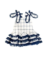 Petite Maison Kids Girls' Checkered Linen Tulle Dress - Baby, Little Kid, Big Kid