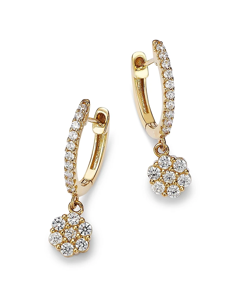 Bloomingdale's Fine Collection Diamond Flower Dangle Hoop Earrings