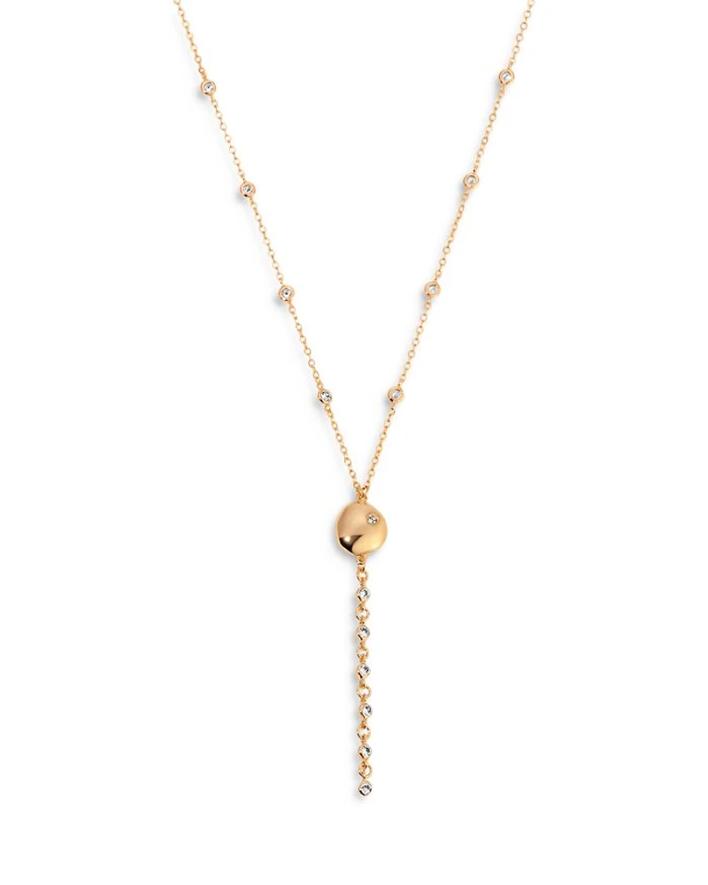 Cubic Zirconia Polished Pebble Lariat Necklace in 18K Gold Plated, 22"-25"