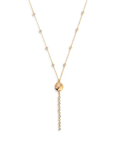 Cubic Zirconia Polished Pebble Lariat Necklace in 18K Gold Plated, 22"-25"
